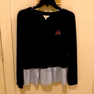 Crown & Ivy navy botanic pullover top, size PM